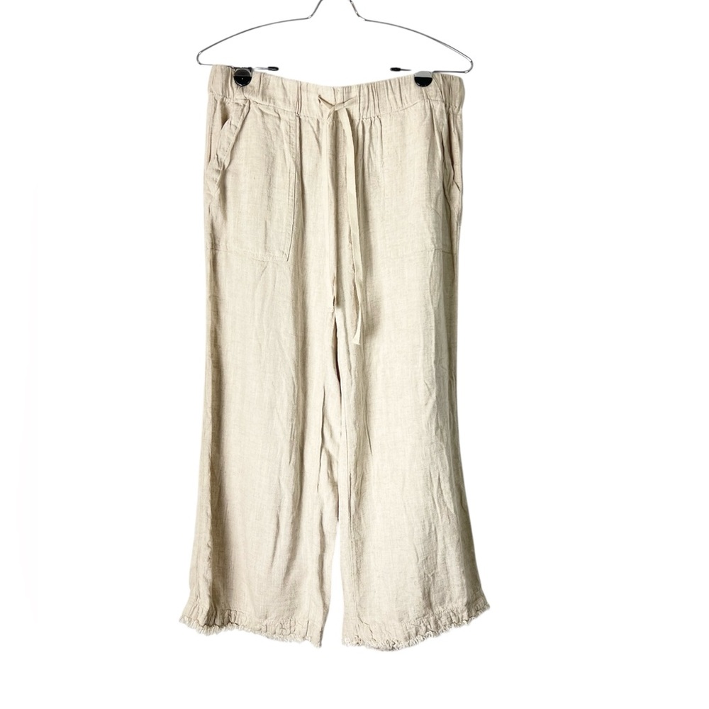 Thread & Supply linen blend cropped pants frayed hem Pull on size Medium euro